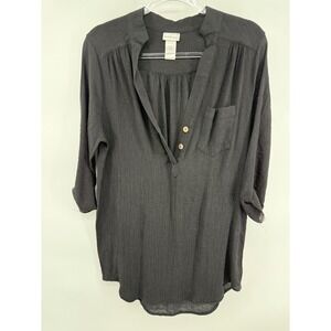 Wearabouts Womens Black Textured Gauze Tunic Top 3/4 Sleeve Size M RN 135173